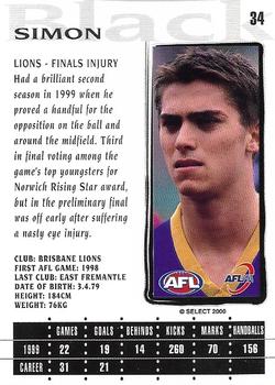 2000 Select AFL Millennium #34 Simon Black Back